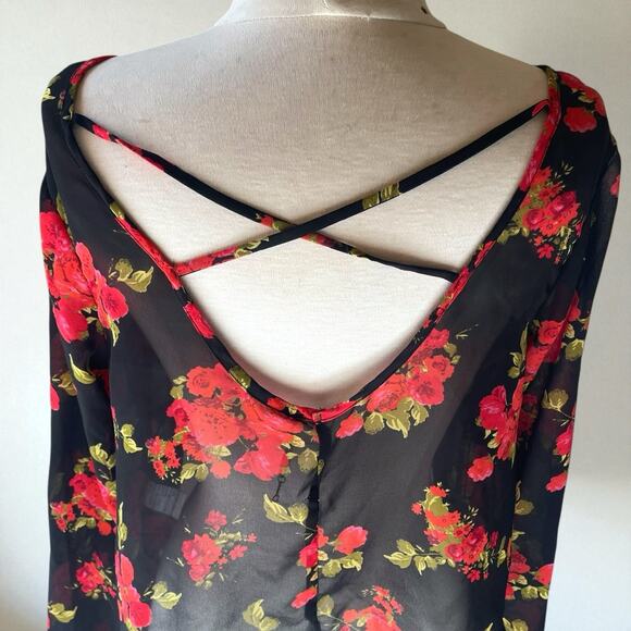 Ali & Kris Sheer Black Floral Top M Whimsygoth Witchy Gothic Romance Dark Fairy - Picture 2 of 6